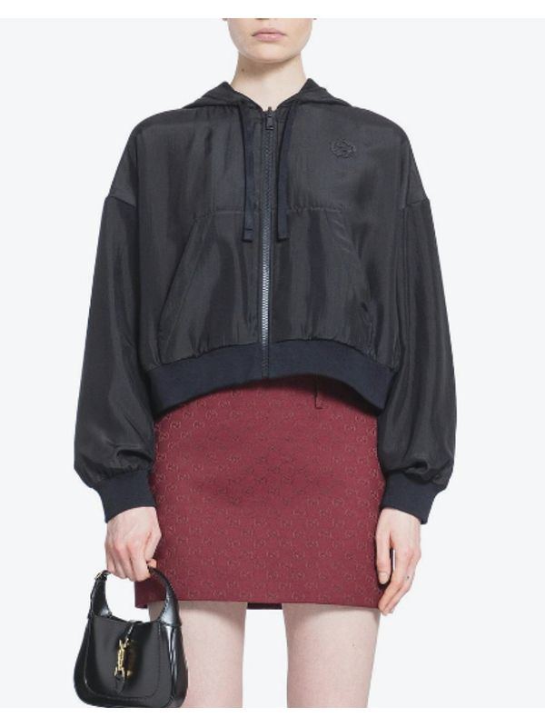 Black Cotton Silk Hood Bomber Jacket