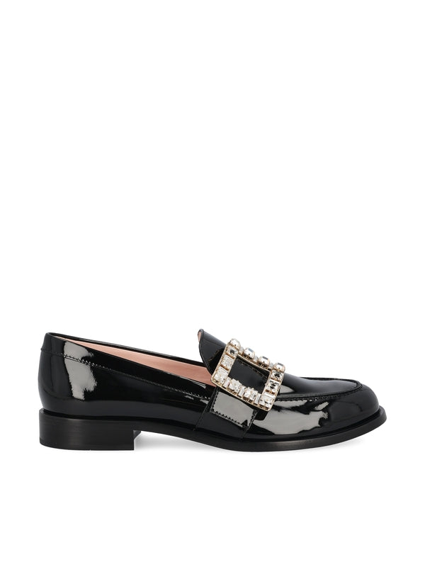 Tres Crystal Buckle Leather Loafers