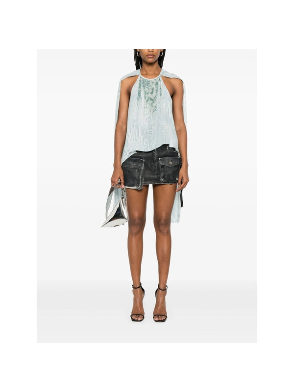 Scarf Detail Asymmetric Sleeveless Blouse