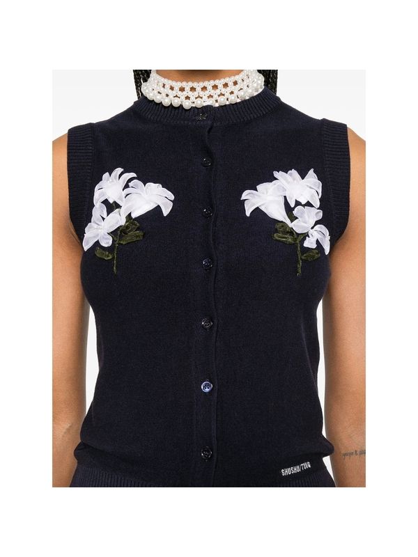 Flower Embellished Silk Cashmere Knit Vest
