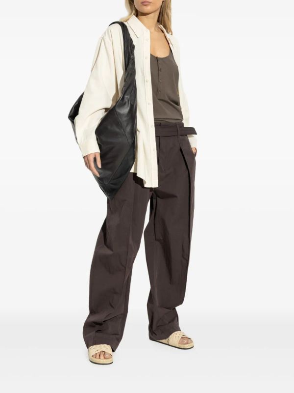 Wide Pleats Belt Cotton Pants