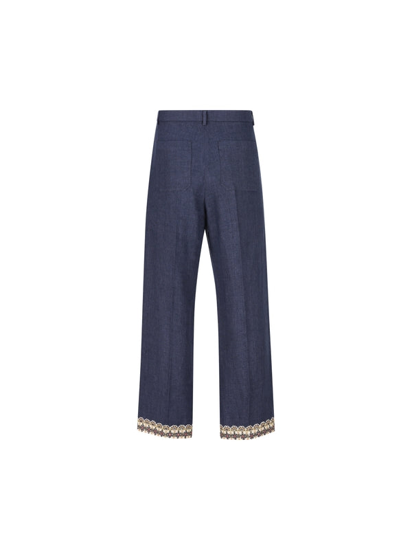 Bead Embroidered Hem Linen Pants