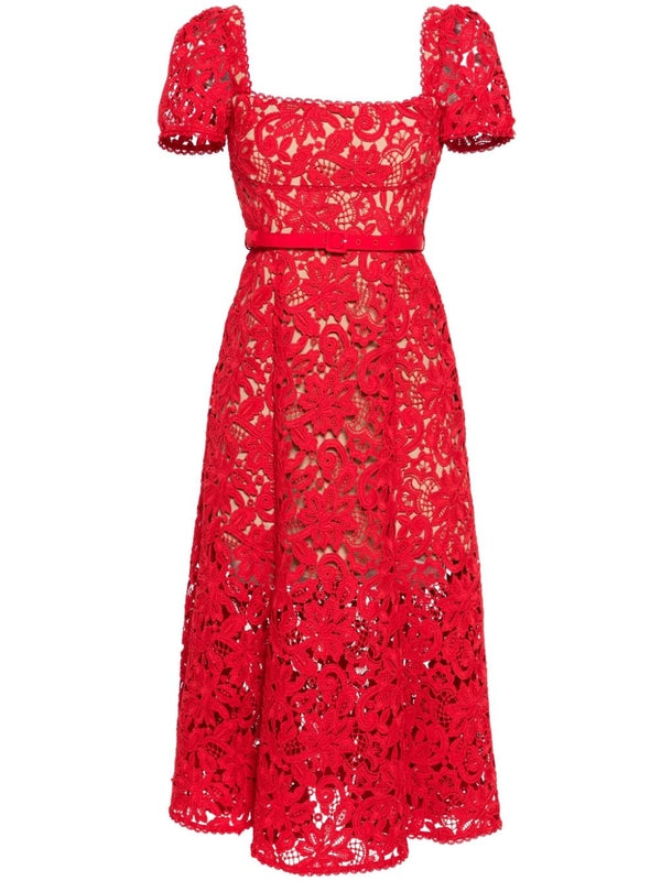 Belt Lace Midi Dress