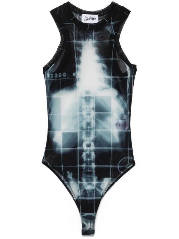 X-Ray Printing Semi Sheer Nylon Bodysuit