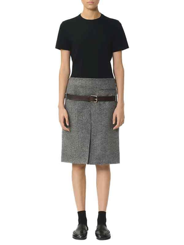 Low waist belted wool skirt