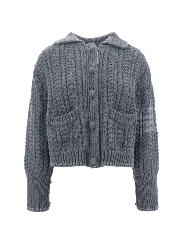 4-Bar Wool Cable Knit Cardigan