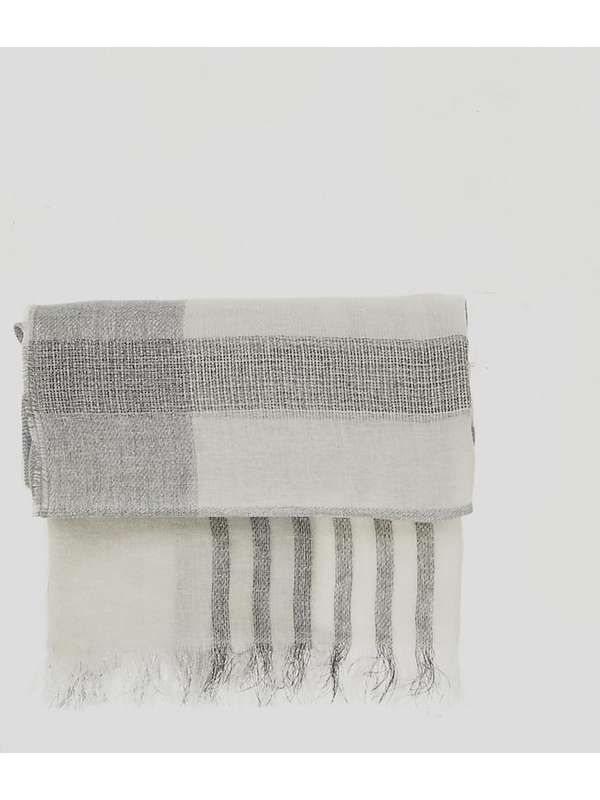 Check Linen Blend Fringe Scarf