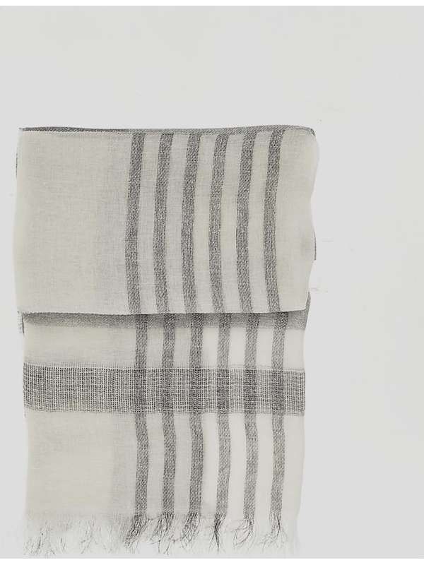 Check Linen Blend Fringe Scarf