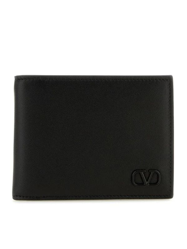 V Logo Leather Money Clip Wallet