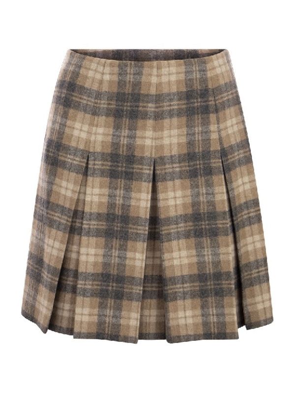 Allover Check Pleated Skirt