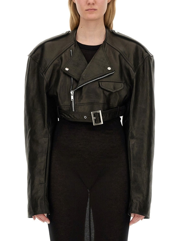 Cropped Leather Biker Jacket