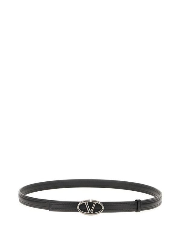 V Logo Buckle Leather Belt