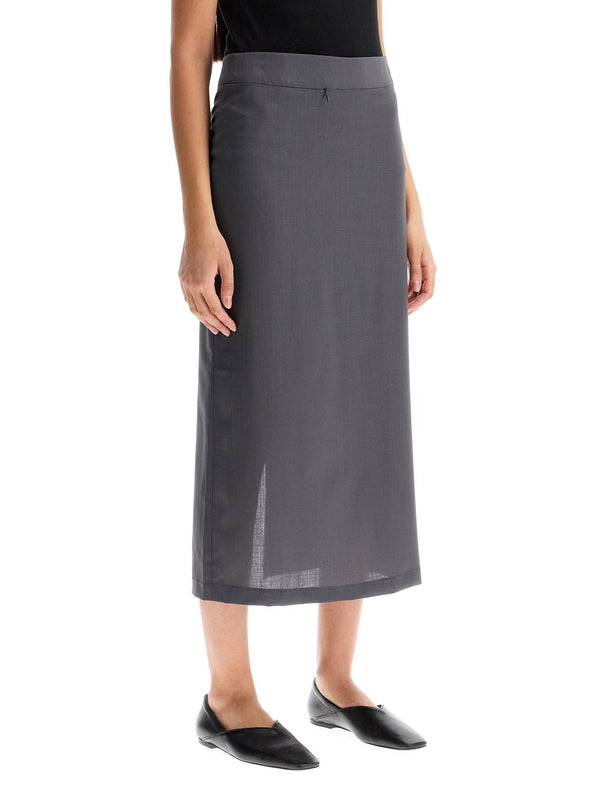 Back Slit Wool Blend Long Skirt