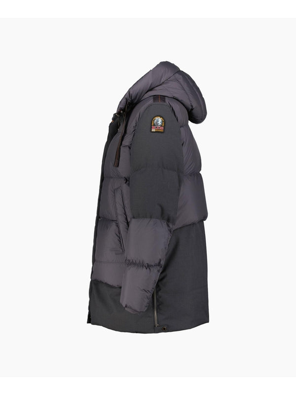 Grey Long Hooded Puffer Jacket