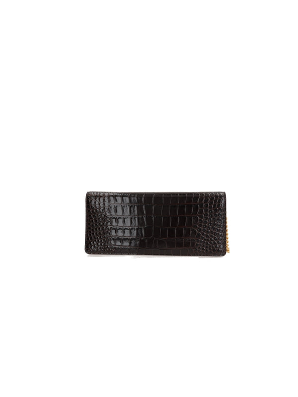 T Logo Croco Effect Clutch Bag