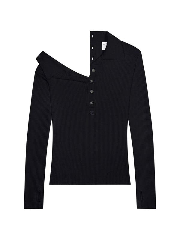 ロゴ刺繍コットンウールニット