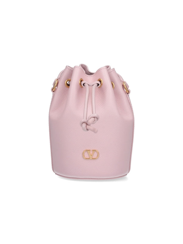 V Logo Leather Mini Bucket Bag