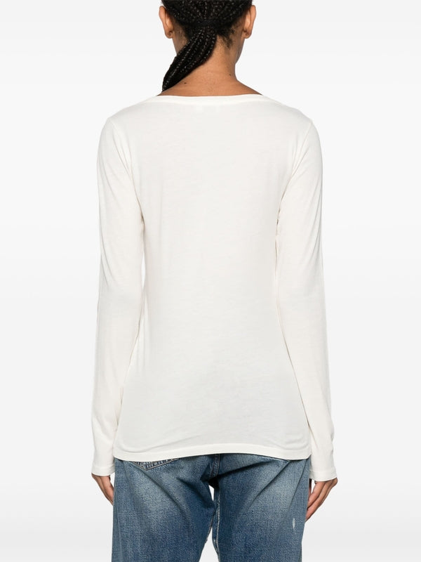 White Deep Neck Long Sleeve