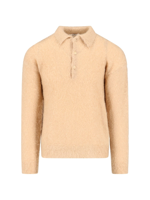 Mohair Wool Knit Polo Shirt