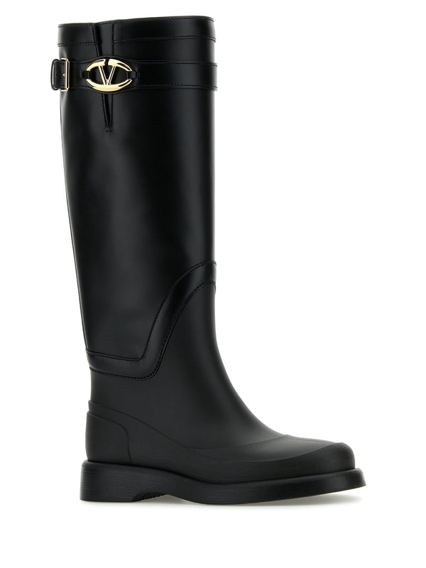 V Logo Leather High Boots