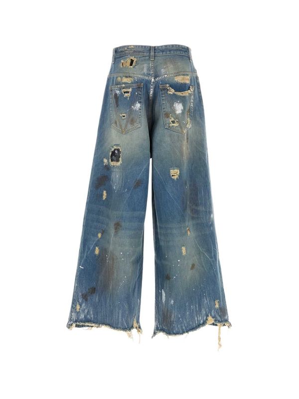 Wide Distressed Denim Pants