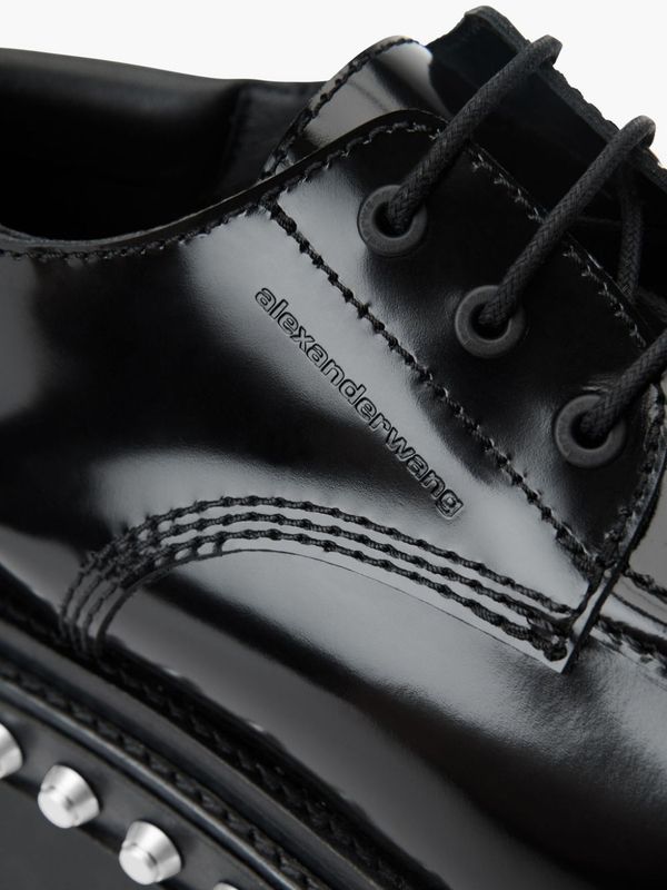 Stud Detail Logo Leather Lace-Up Shoes