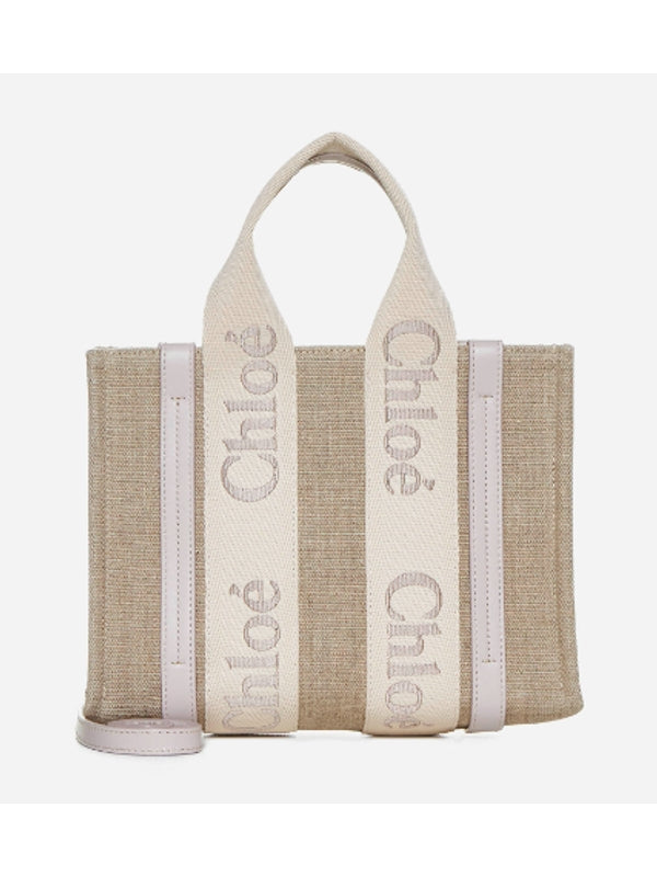 Woody Logo Linen Small Tote Bag