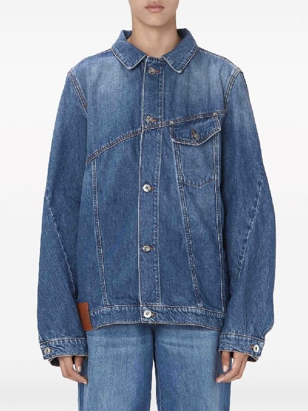 Back Stitch Anchor Logo Asymmetric Line Denim Jacket