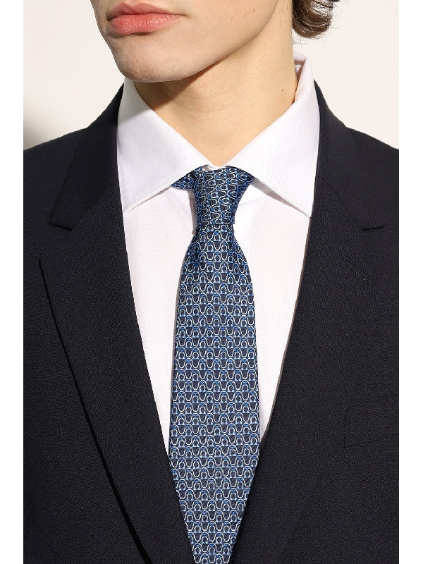 Gancini Printed Silk Tie