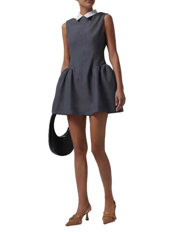 Shirt-neck Patchwork Grey Mini Dress