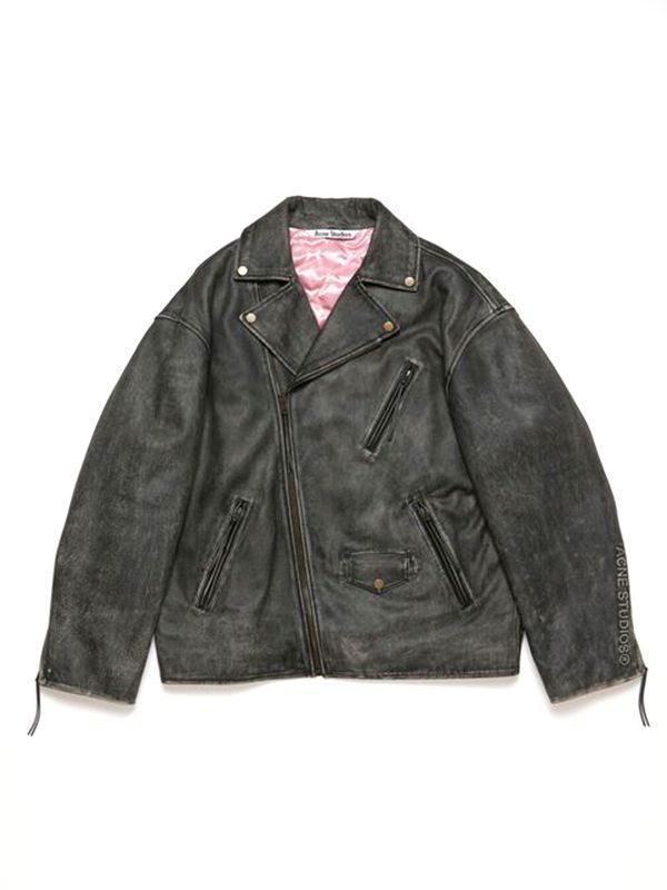 Logo Embossing Leather Biker Jacket