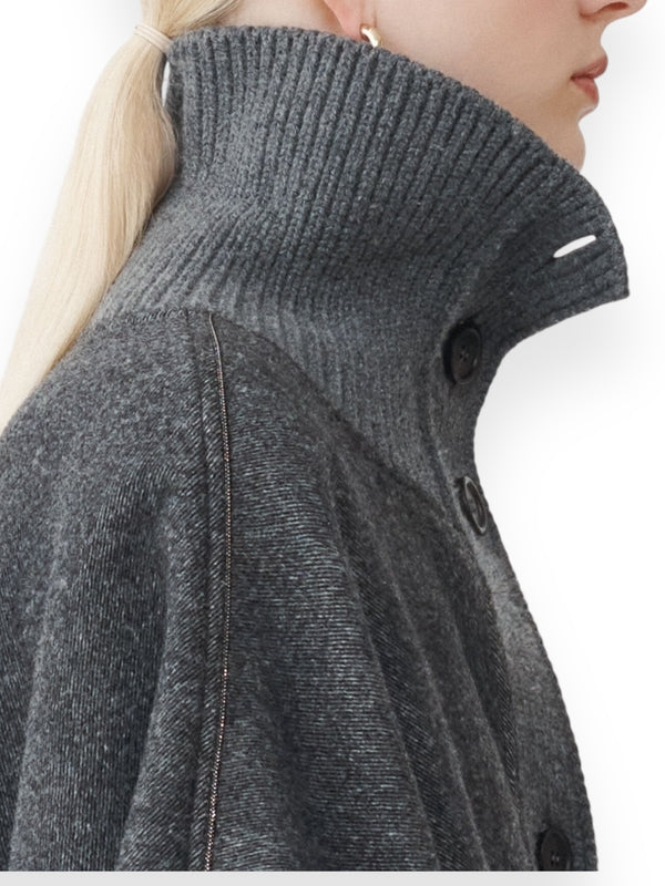 Grey High Neck Button Cape