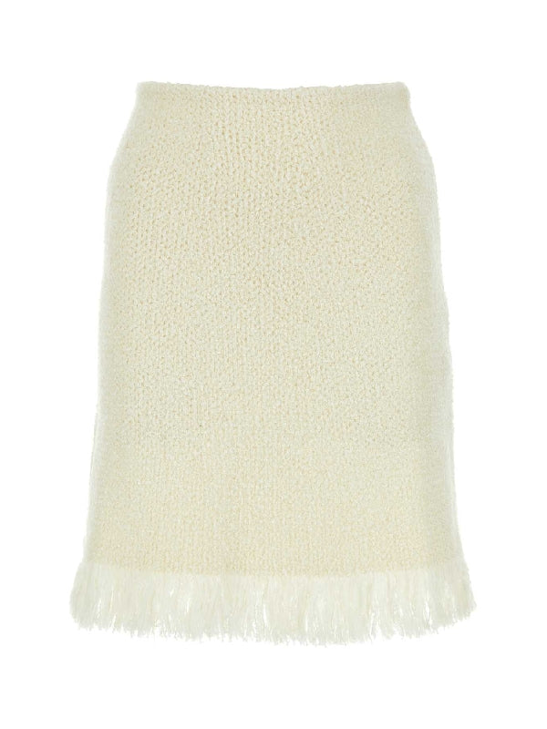 Wool Silk Fringe Bouclé Skirt