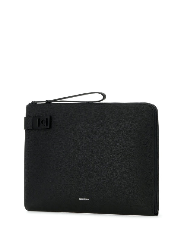 Gancini Strap Leather Clutch Bag