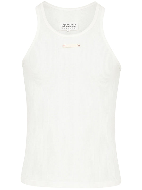 Logo Patch Ribbed Knit Sleeveless Top