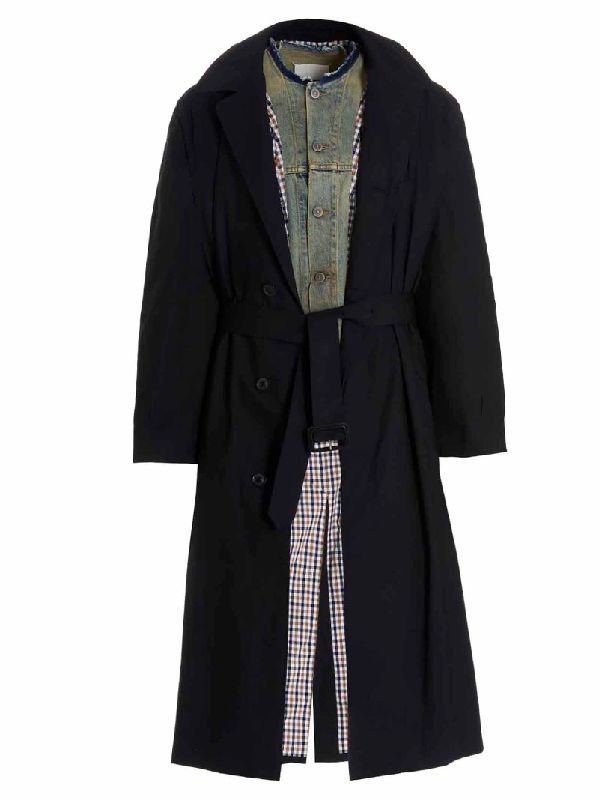 Back Stitch Denim Insert Trench Coat