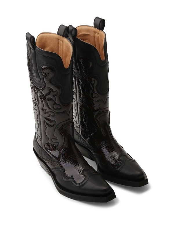 Western Detail Leather Mid Boots