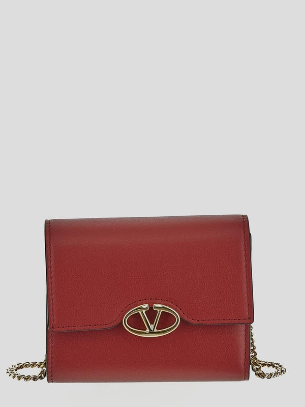 V Logo Leather Wallet