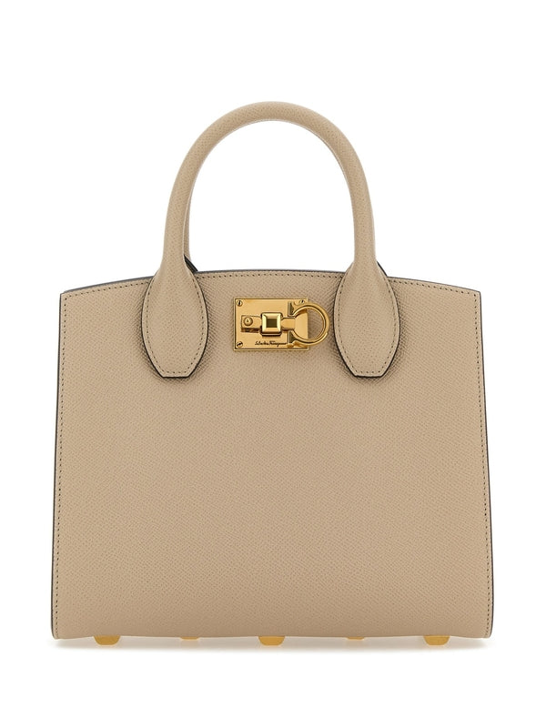 Metal Buckle Leather Small Tote Bag