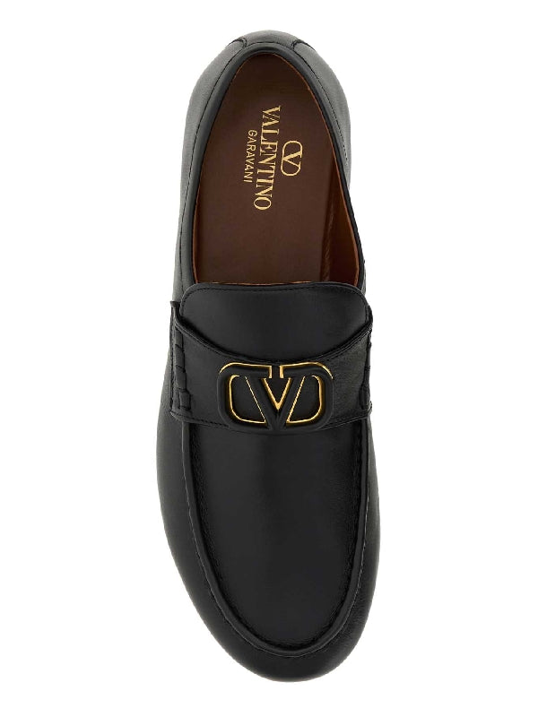 V Logo Signature Leather Loafers