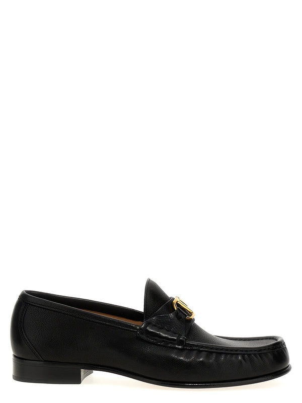 V Logo
  Embellished Signature Leather Loafers