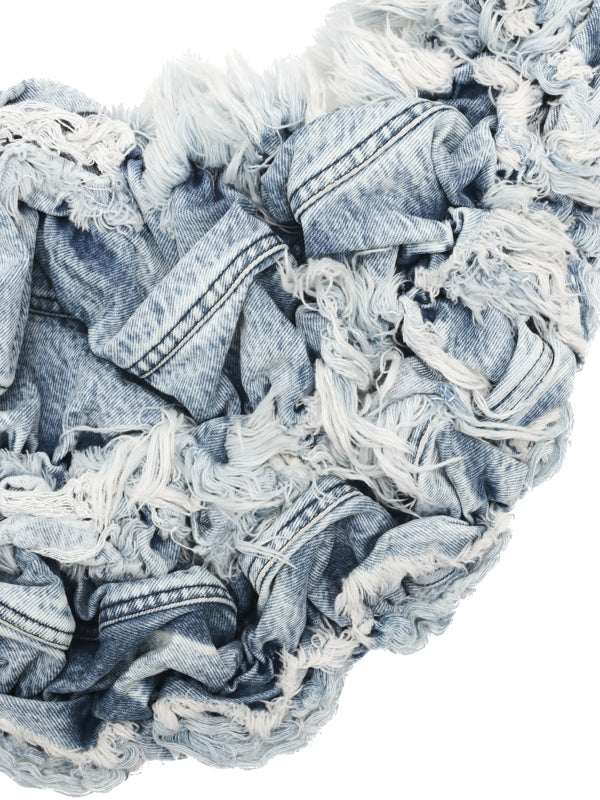 BUD Smocked & Frayed Denim Shoulder Bag