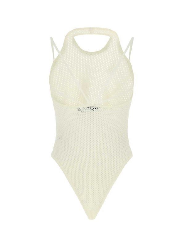 Backless Fishnet Halter-neck Bodysuit