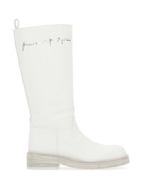 White Fabric Mid Boots