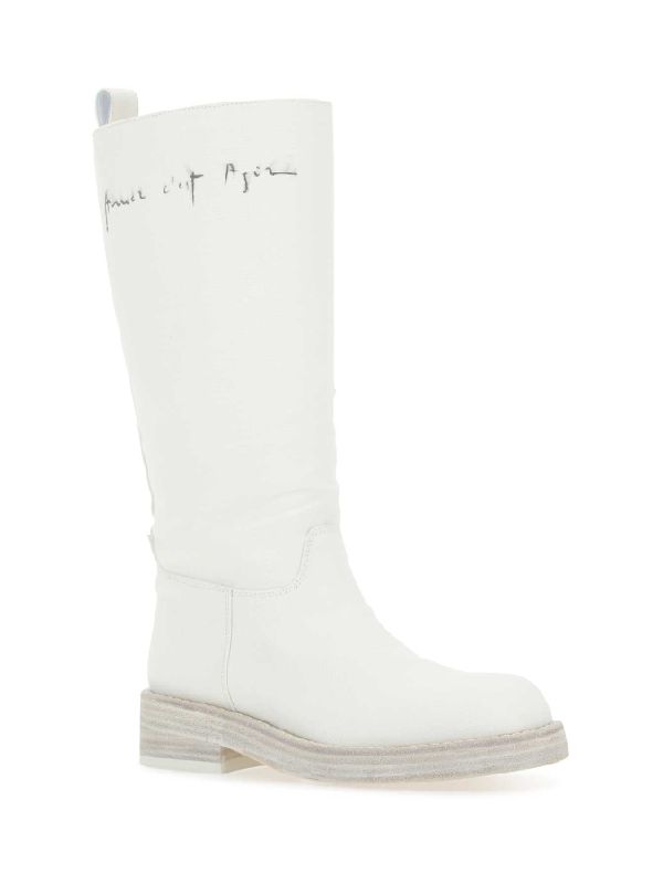 White Fabric Mid Boots