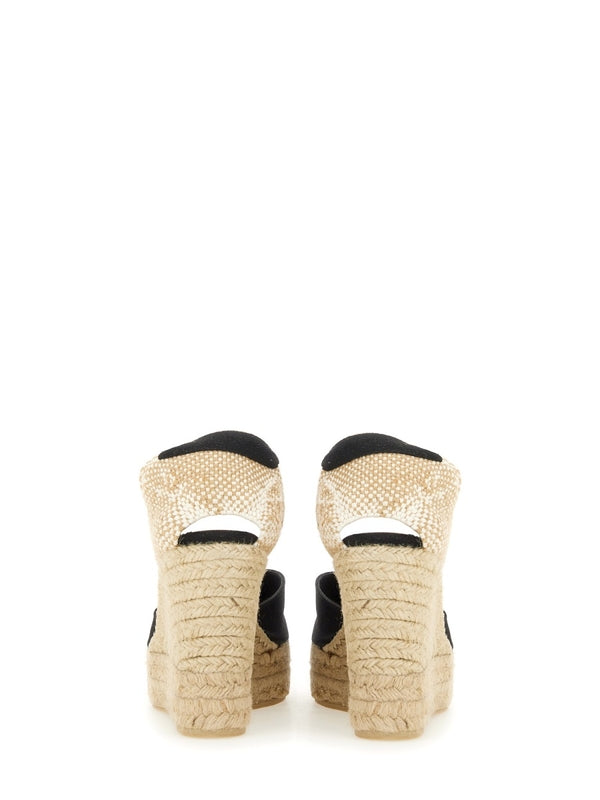 Castañer Black Beige Wedge Sandals