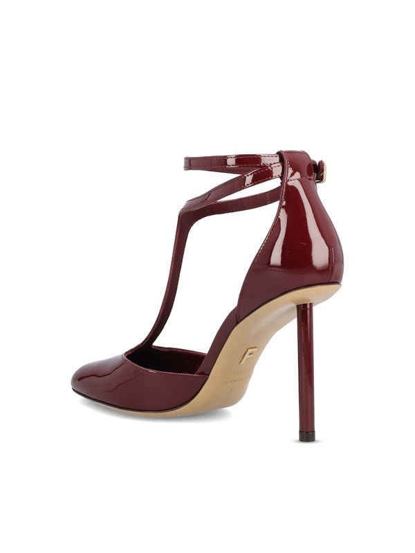 T Strap Leather Sandals Heels