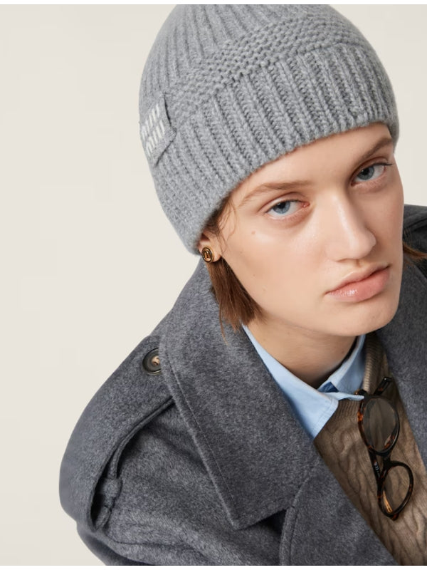 Miu Miu Logo Patch Ribbed Wool Beanie