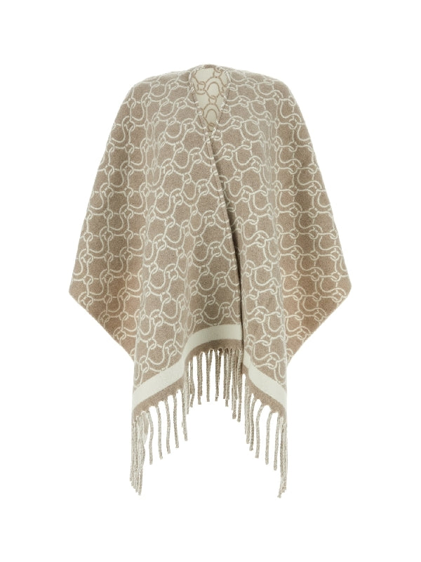 Allover Logo Fringe Wool Cape