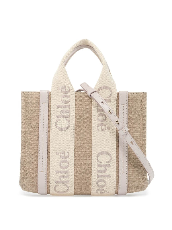 Woody Logo Linen Small Tote Bag - Jente